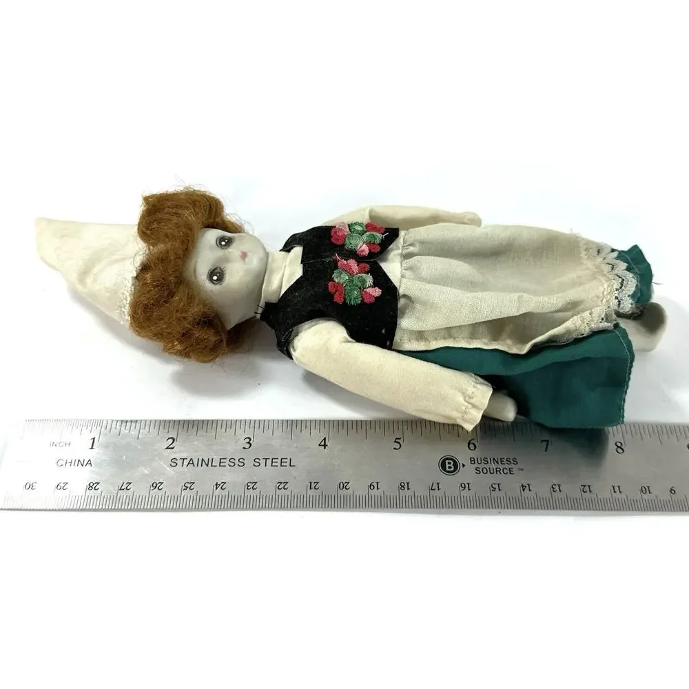Vintage Scandinavian Folk Doll Norway Sweden Bisque Face Red Hair 9” Costume
